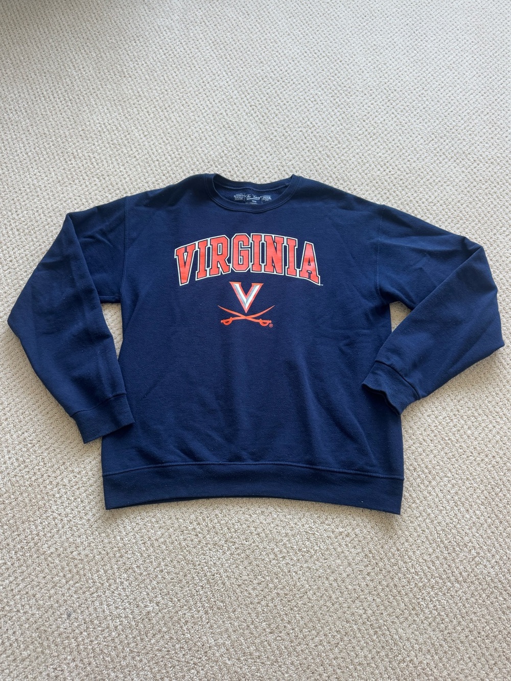 Virginia Crewneck Sweatshirt in Navy with Orange Script